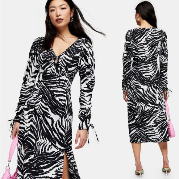 NWT TOPSHOP - Animal Print Long Sleeve Midi Dress - Picture 5 of 8